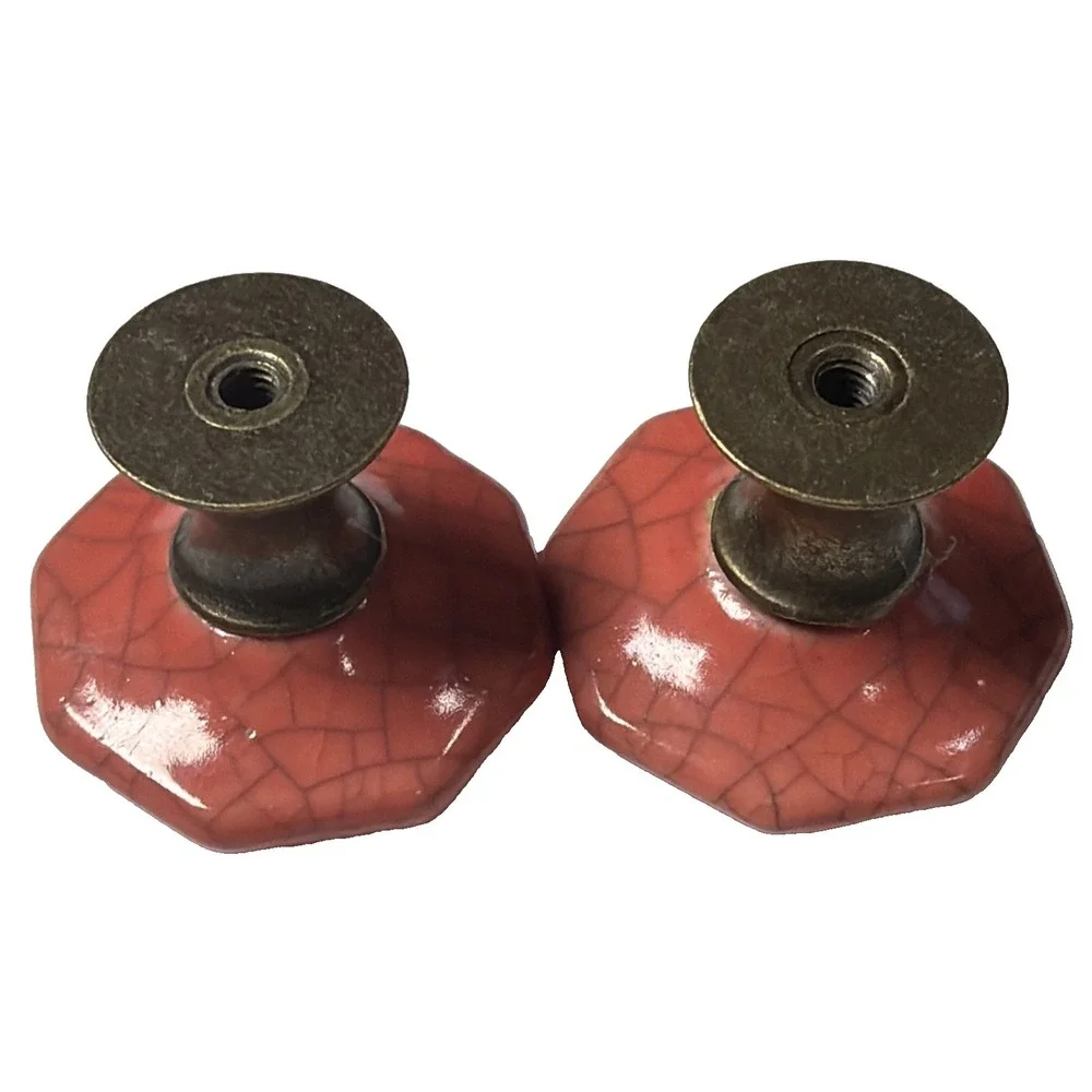 559~ Lot Of 2 Salvaged Vintage Pink Crackle Ceramic Drawer Knob Pull